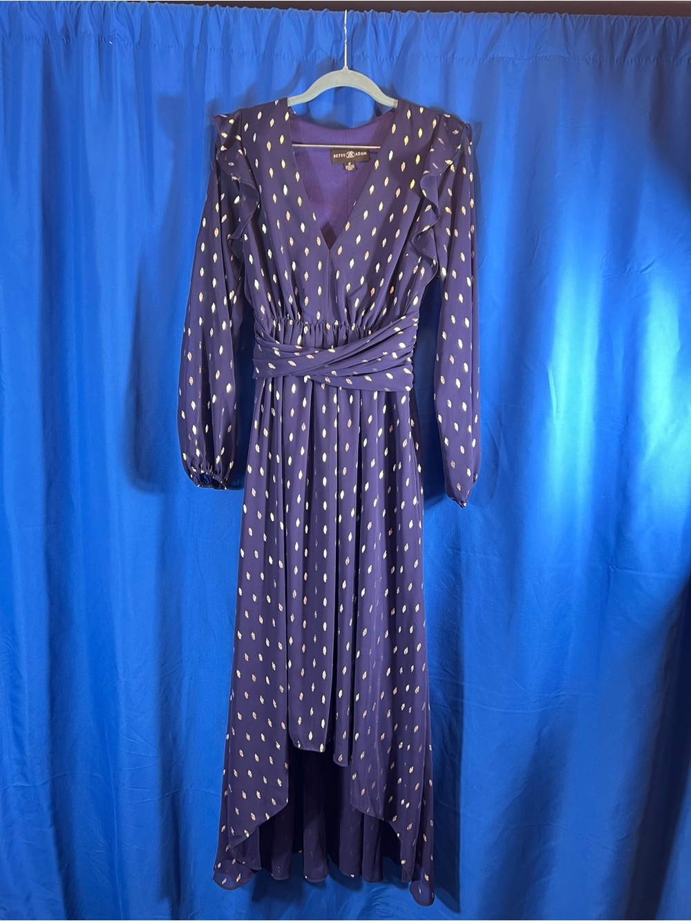 Purple Polka Dot Wrap Maxi Dress